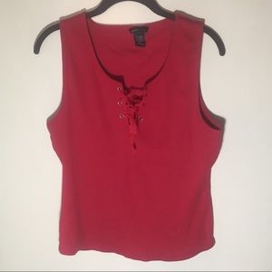 Red sexy lace up tank( cleavage top)